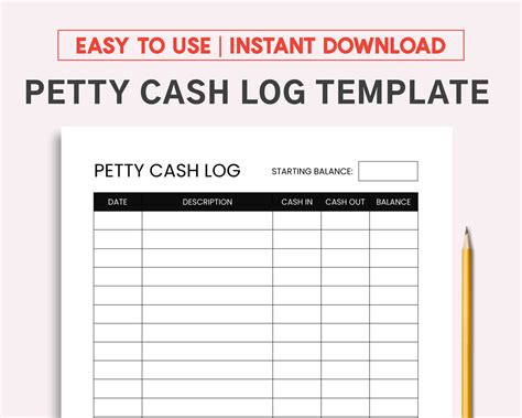 Petty Cash Log. Printable and Fillable PDF Template. - Etsy Norway