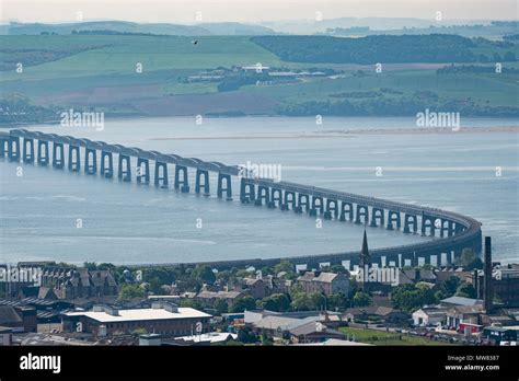 View of the Tay Railway Bridge spanning the River Tay in Dundee ...