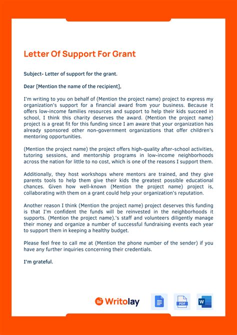 Letter of Support for Grant: 4 Templates - Writolay