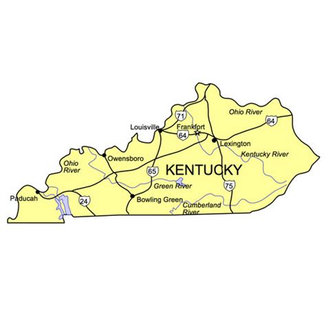 Kentucky US State PowerPoint Map, Highways, Waterways, Capital and ...