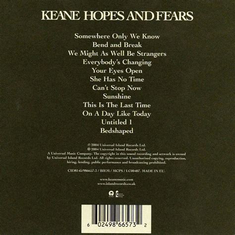 KEANE - Hopes And Fears, Album Back | Somewhere only we know, Album ...