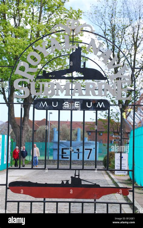 Entrance gate, Royal Navy Submarine Museum, Gosport, Hampshire, England ...