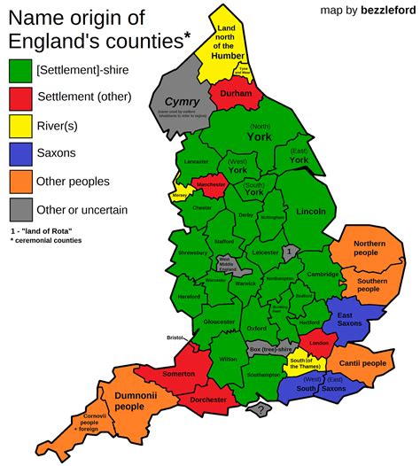 Name origin of English counties. | Map of britain, English counties ...