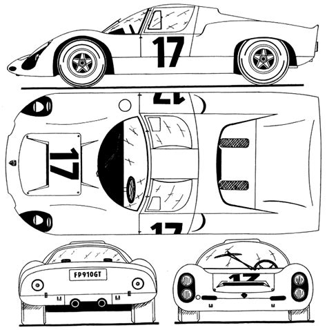 1967 Porsche 910 Carrera 10 Coupe v2 blueprints free - Outlines