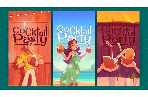 Cocktail party cartoon posters | Graphic Objects ~ Creative Market