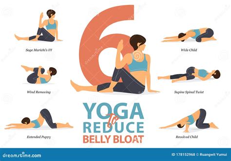 Set Yoga Postures Female Figures Infographic Yoga Poses Reduce Belly ...