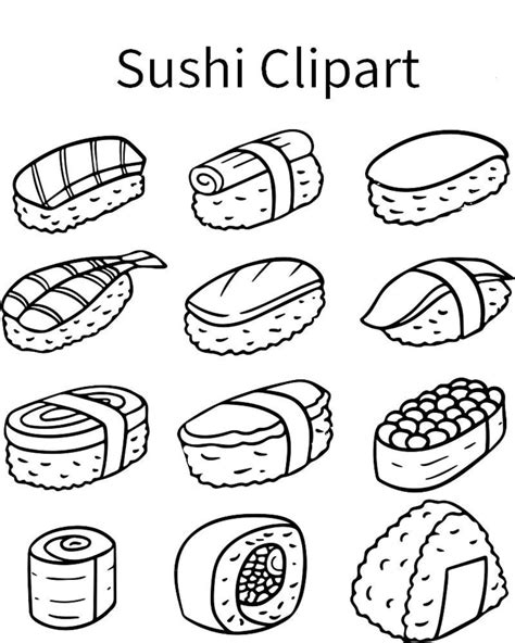 Sushi Clipart Schwarz & Weiß Outline - Etsy.de