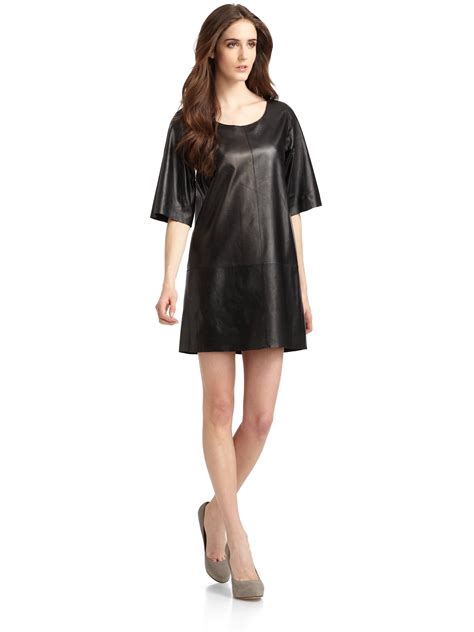 Cynthia rowley Leather Seamed Tunic in Black | Lyst