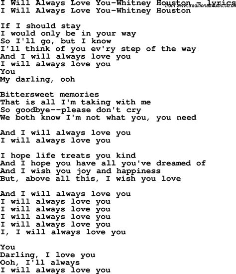 Whitney Houstin- I will always love you | Great song lyrics, Love ...