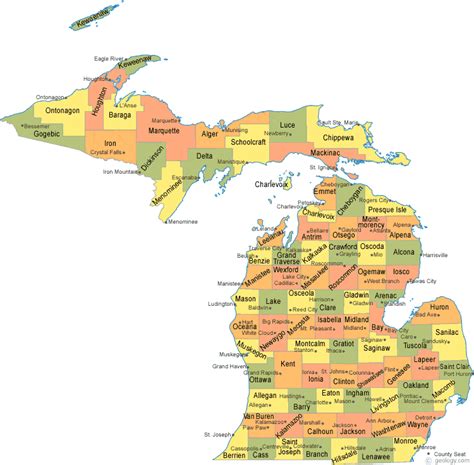 Michigan Map With Cities And Counties - Shari Demetria