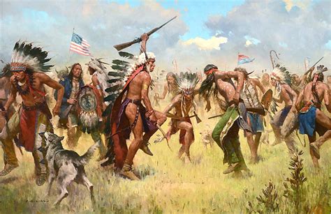 Native Americans in the Indian encampment hold a victory dance ...