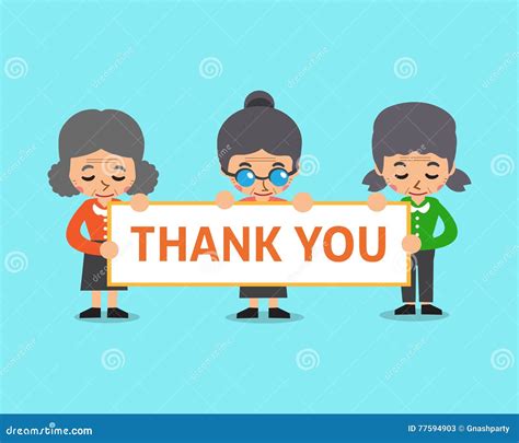 Cartoon Senior Women Holding Thank You Sign Stock Vector - Illustration ...