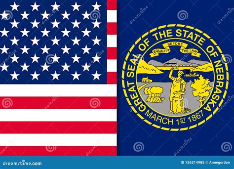 Flag of Nebraska and USA Flag Stock Illustration - Illustration of ...