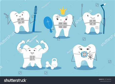 Set Cute Cartoon Teeth Braces Stock Vector (Royalty Free) 1971845039 ...