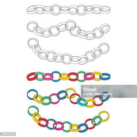 Paper Colorful Chains Vector Cartoon Set Isolated On White Background ...