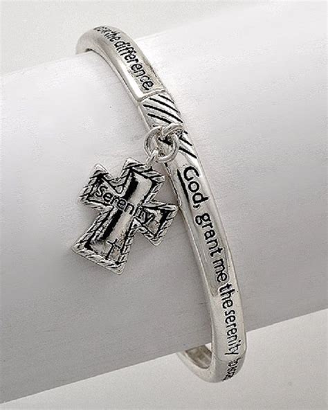 Serenity Prayer Bangle Bracelet Silver Charm Cross Recovery AA ...