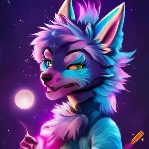 Colorful galaxy-themed anime furry cat on Craiyon