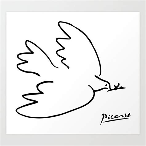 Pablo Picasso Dove of Peace Line Drawing Sketch Artwork for Prints ...