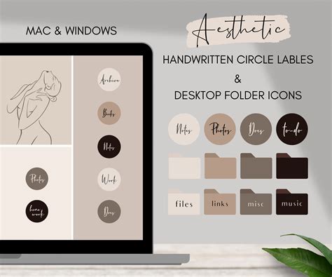 160 Desktop Folder Icons & Labels Minimalist Aesthetic - Etsy