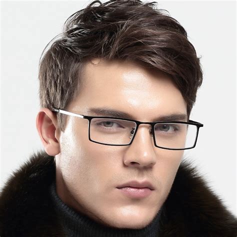 Mens Pure Titanium Rectangular Eyeglasses Frames Lightweight Spectacles ...