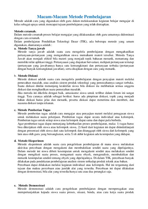 (DOC) MACAM-MACAM METODE PEMBELAJARAN | Sutisna Trys - Academia.edu