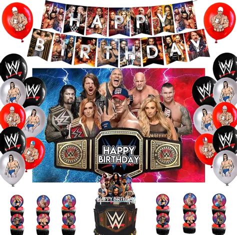 Wrestling Triathlon Party Decoration WWE Happy Birthday Banner Balloons ...