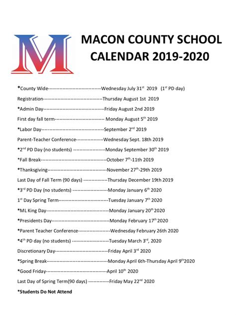 Macon County School Calendar 2024 - Schoolcalendars.net