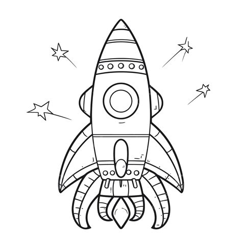 Rocket Coloring Drawing On A White Background Outline Sketch Vector ...