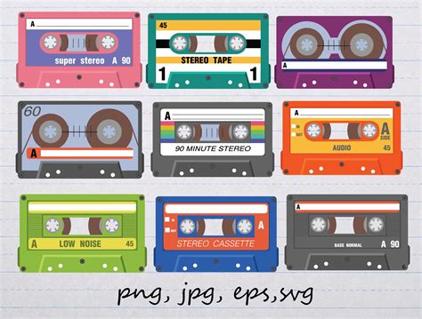 Lot of 9 Vintage Cassette Tapes Clipart Vector Graphics and - Etsy