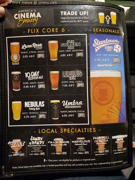 Menu at Flix Brewhouse pub & bar, Albuquerque