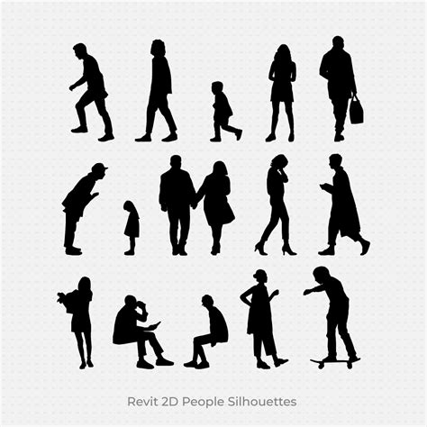 Revit 2D People Silhouettes Black and White (Pack of 15) | Download ...