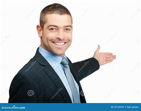 Stock Image: Smiling man holding hand out in a welcome gesture. Image ...