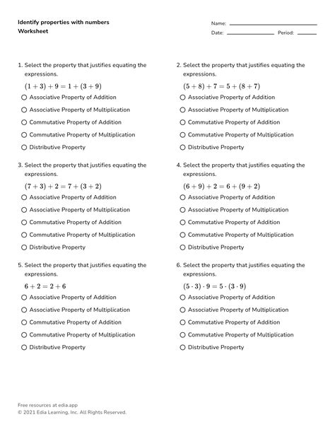 D3) Algebraic Properties Worksheet - Worksheets Library