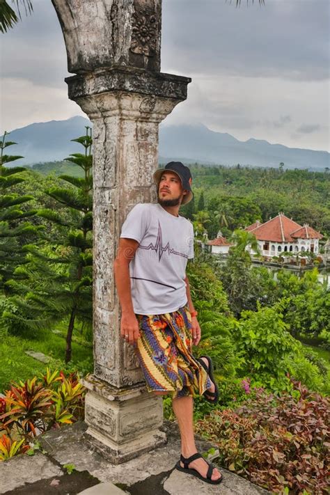 Young Man Tourist in Old Water Palace on Bali Island. Stock Image ...