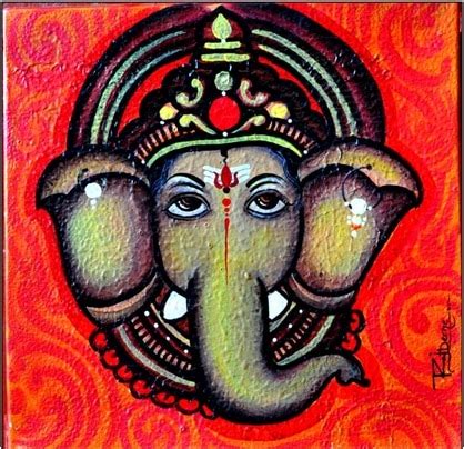 Ganesh #3, Traditional Painting (12"x12") - International Indian Folk ...