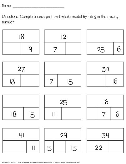 Part Part Whole Subtraction Worksheets - Worksheets Master