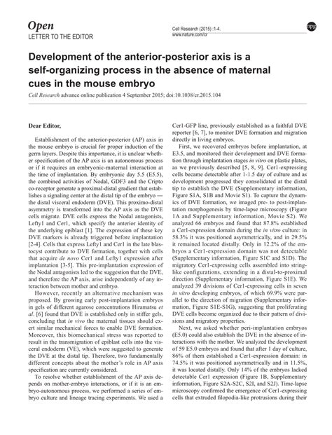 (PDF) Development of the anterior-posterior axis is a self-organising ...