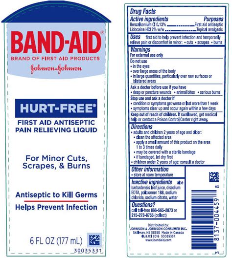 BAND-AID BRAND HURT-FREE ANTISEPTIC PAIN RELIEVING- benzalkonium ...