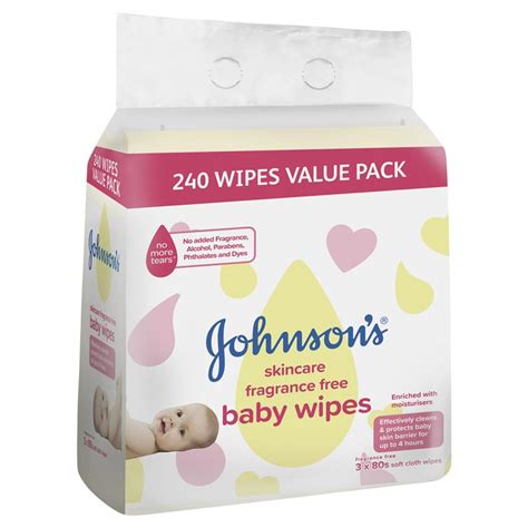 Buy Johnson's Skincare Baby Wipes Fragrance Free 3 x 80 Pack Online at ...