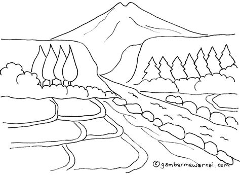 Mewarnai Gambar Pemandangan Gunung dan Sawah | Easy drawing tutorial ...