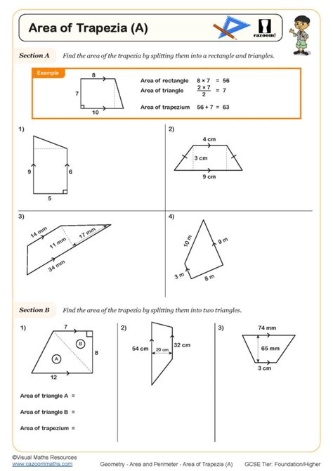 Area of Trapezia (A) Worksheet | PDF Printable Worksheet