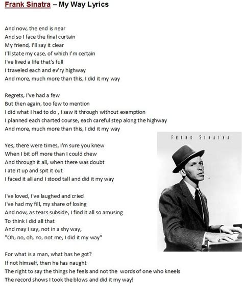 Frank Sinatra - My Way | Great song lyrics, My way lyrics, Music lyrics