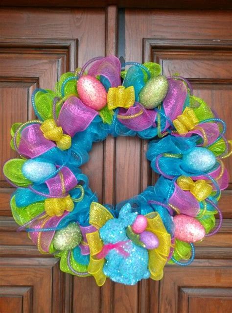 Easter Mesh Wreath: Blue Bunny and Glitter Eggs