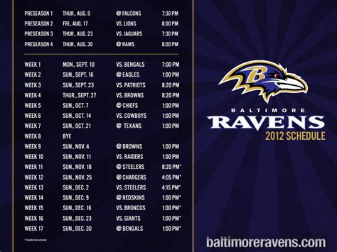 2012 Ravens Schedule | Ravens schedule, Baltimore ravens, Baltimore