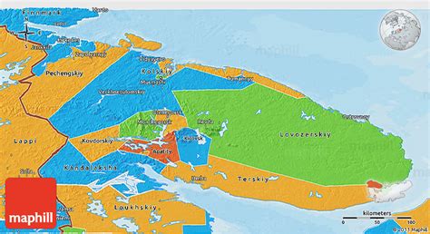 Political 3D Map of Murmansk Oblast