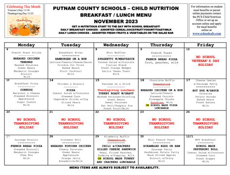 Current Lunch Menu | West Teays Elementary School