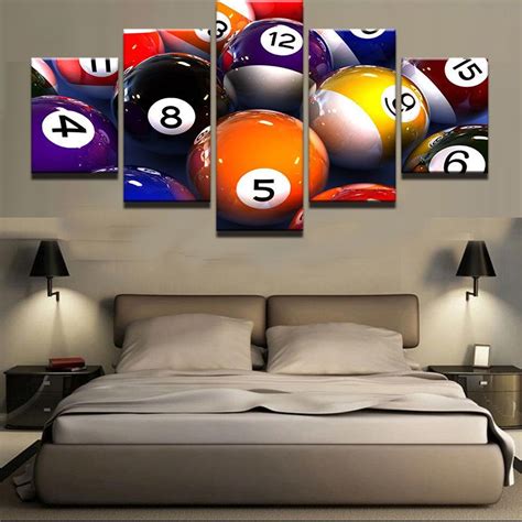 5 Panel Print Decor, Billiards Canvas Set, Pool Balls Billiard Wall Art ...