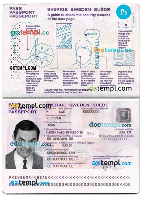 Swedish passport example in PSD format, fully editable, with all fonts ...