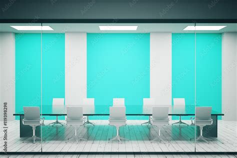 Conference room with blue posters Stock Illustration | Adobe Stock