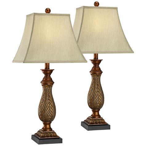 Regency Hill Traditional Table Lamps Set of 2 Two Tone Gold Leaf Linen ...